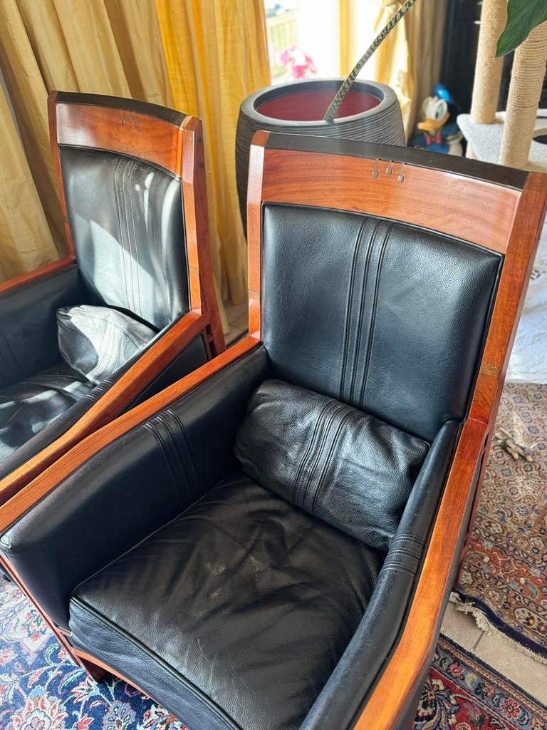 Designer Schuitema Art deco lederen stoelen, Ophalen, Gebruikt, Leer, 50 tot 75 cm