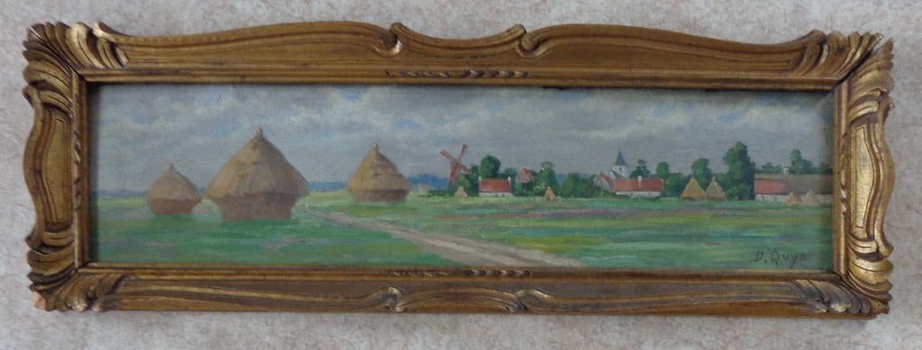 D. QUYO / VUE PRISE A AUVERGEM / OLIEVERF / 21x65cm / KADER, Antiquités & Art, Enlèvement ou Envoi
