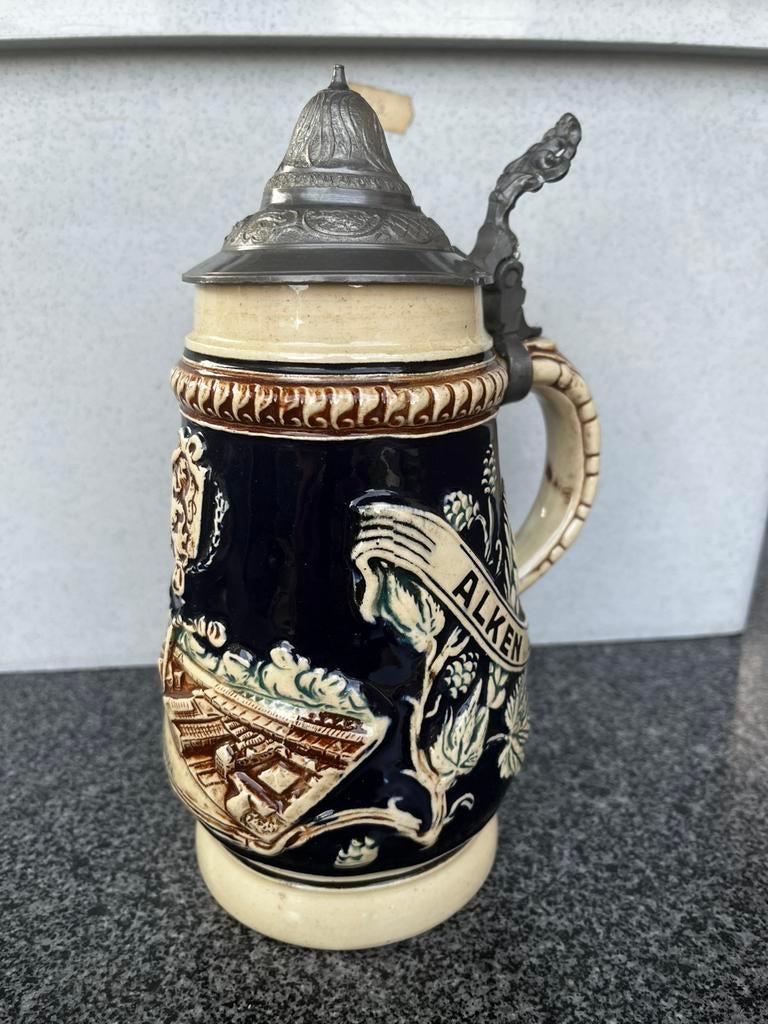 Bierpul met tinnen deksel Cristal Alken midelste model, Enlèvement ou Envoi