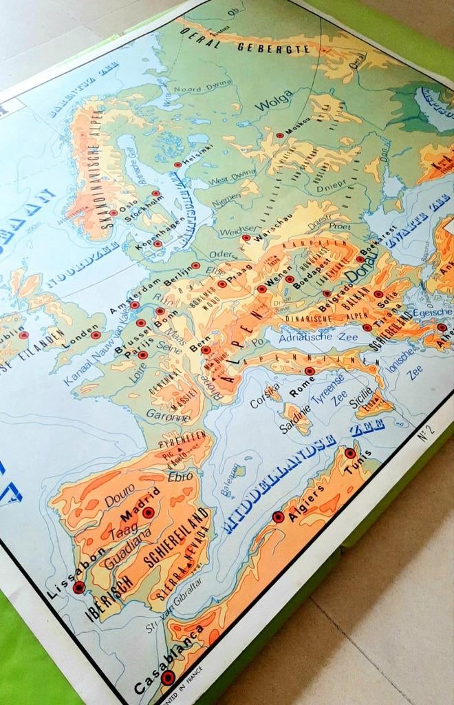 Vintage schoolkaart Europa: Fysisch & Geologisch (dubbelz), Ophalen of Verzenden, Aardrijkskunde