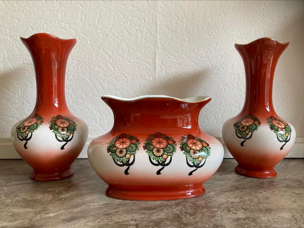 Schouwgarnituur vazen set art deco jaren 30 Nimy, Antiek en Kunst, Ophalen