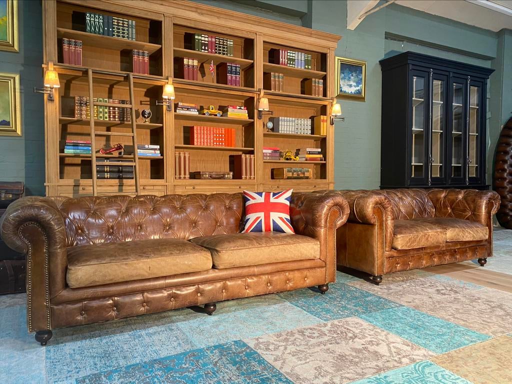 Chesterfield 3+2 zit zetels vintage cognac GRATIS GELEVERD, Ophalen of Verzenden, Leer