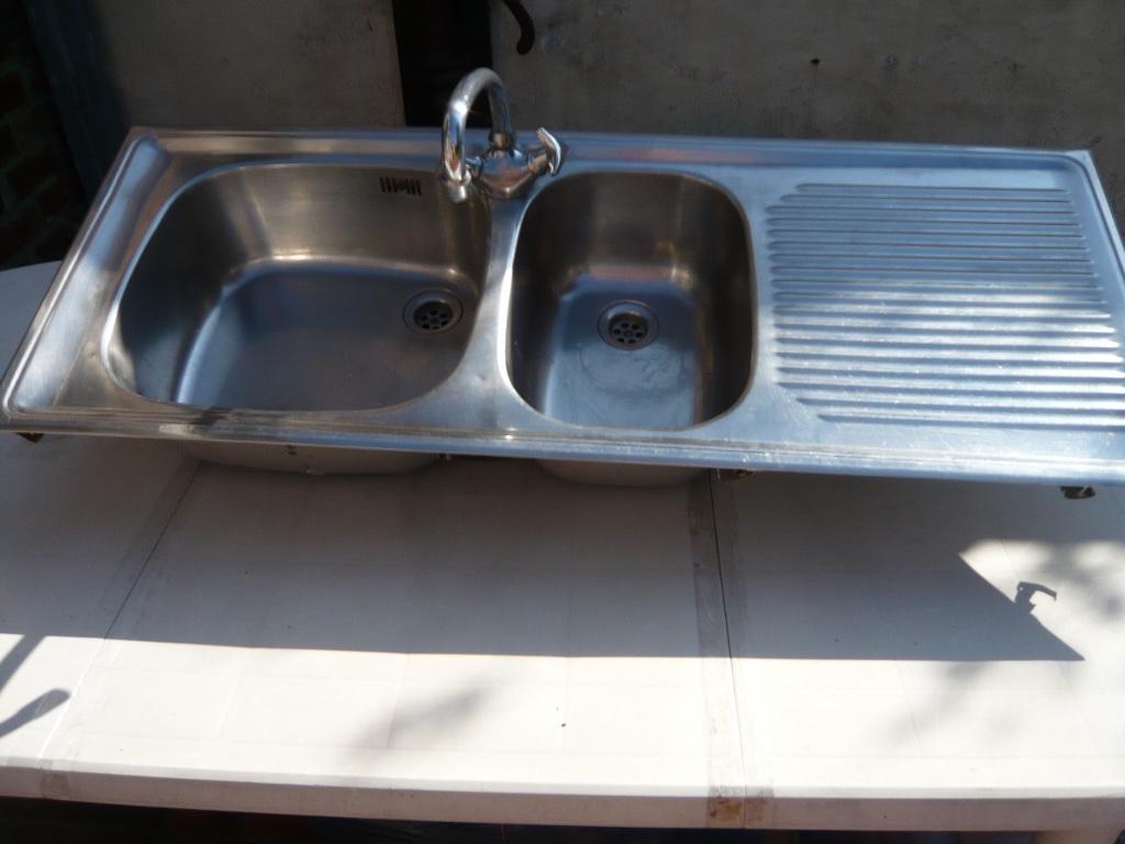 Evier Inox 2 bacs à encastrer, Bricolage & Construction, Enlèvement, Utilisé, Inox, Autres types