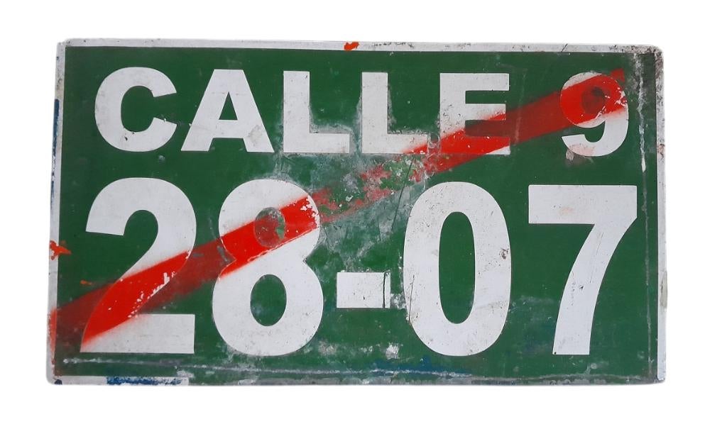 Panneau de rue vintage en métal CALLE 9 28-07 Colombia, Enlèvement ou Envoi, Utilisé