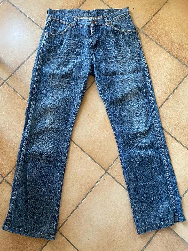 Wrangler jeans W29 L34 donkerblauwe washed snor verfrommeld, Wrangler, W32 (confectie 46) of kleiner, Gedragen, Verzenden