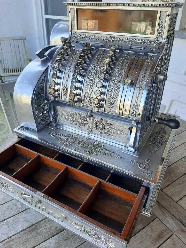 vintage NATIONAL kassa van nikkelbrons uit 1902, Verzamelen, Automaten | Overige, Gebruikt, Ophalen of Verzenden
