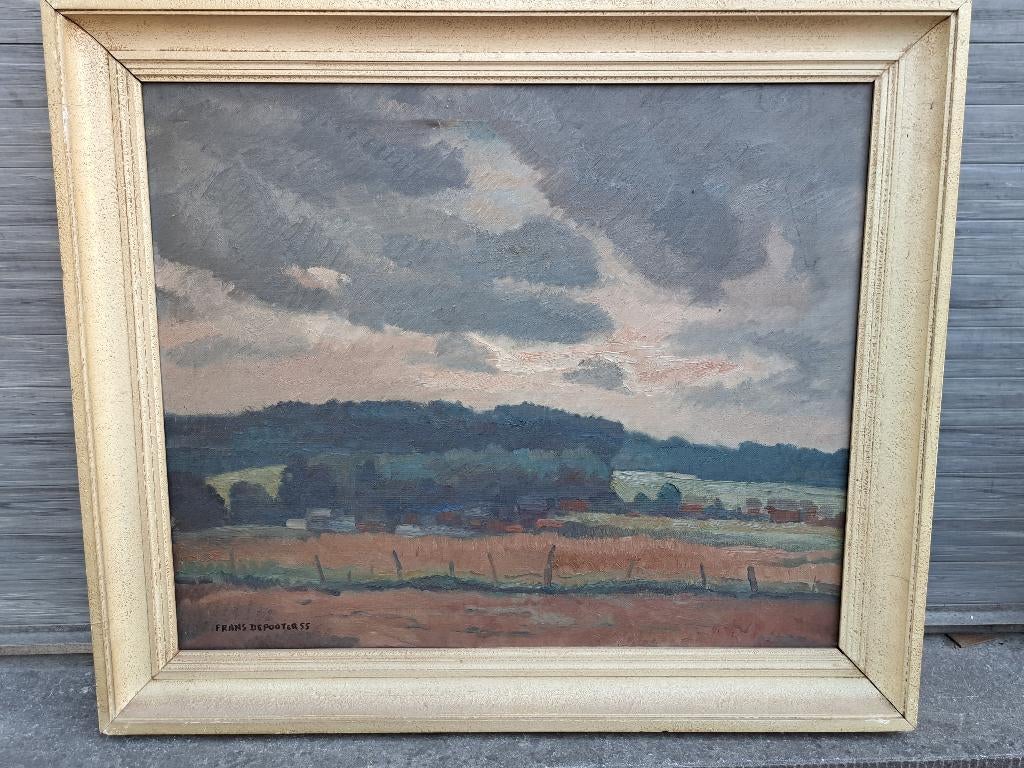 Huile sur toile paysage signe Frans depooter, Antiquités & Art, Enlèvement ou Envoi