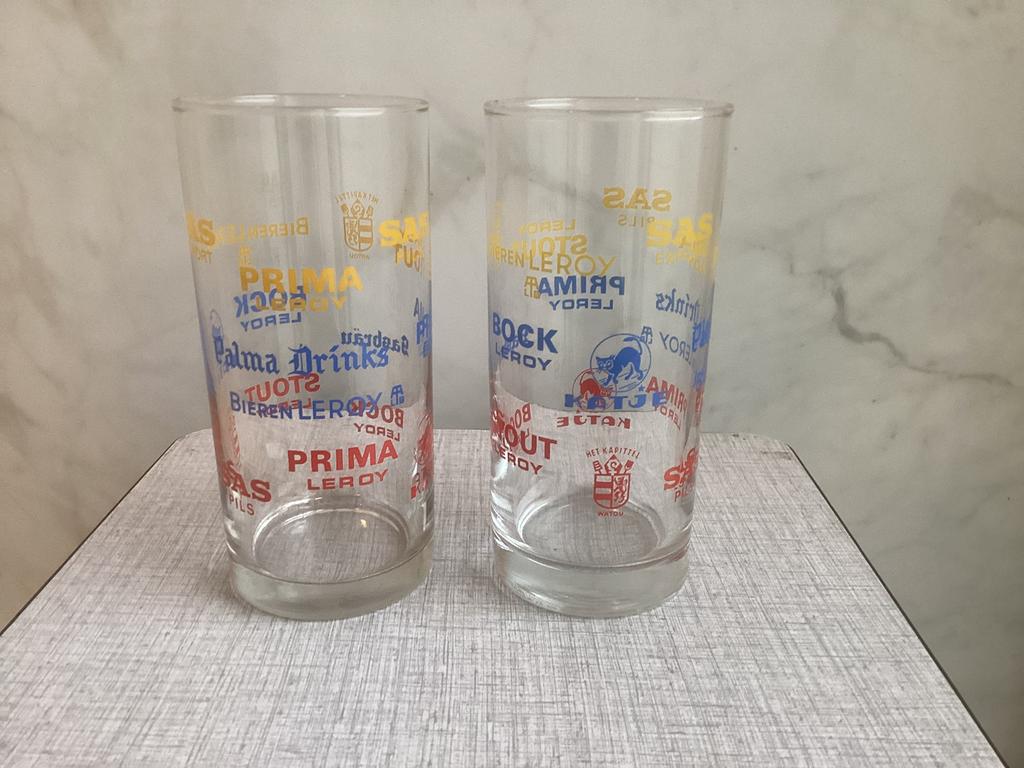 Twee limonade glazen Brouwerij Het Sas/Leroy uit Boezinge., Ophalen of Verzenden, Zo goed als nieuw