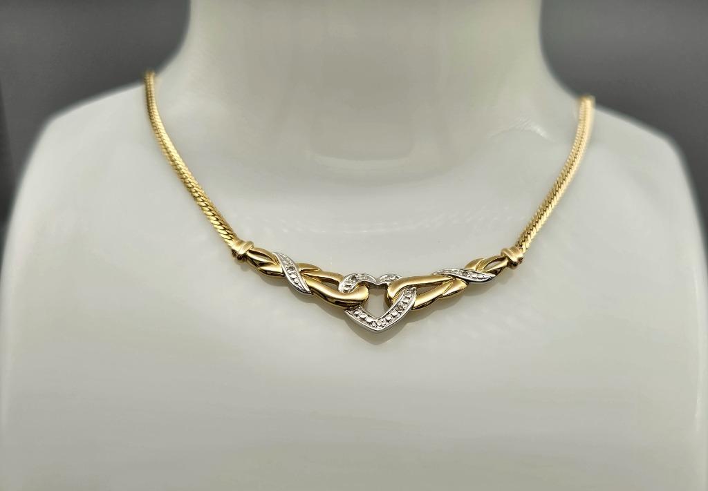 Gouden Vintage bi-color ketting met diamant hanger. 2024/636, Ophalen of Verzenden, Zo goed als nieuw, Met edelsteen, Goud