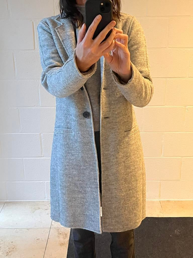 Halflange grijze jas smal, Verzenden, Zo goed als nieuw, Maat 36 (S)