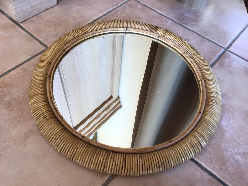 Plateau ancien en osier avec miroir, années 1960, Enlèvement