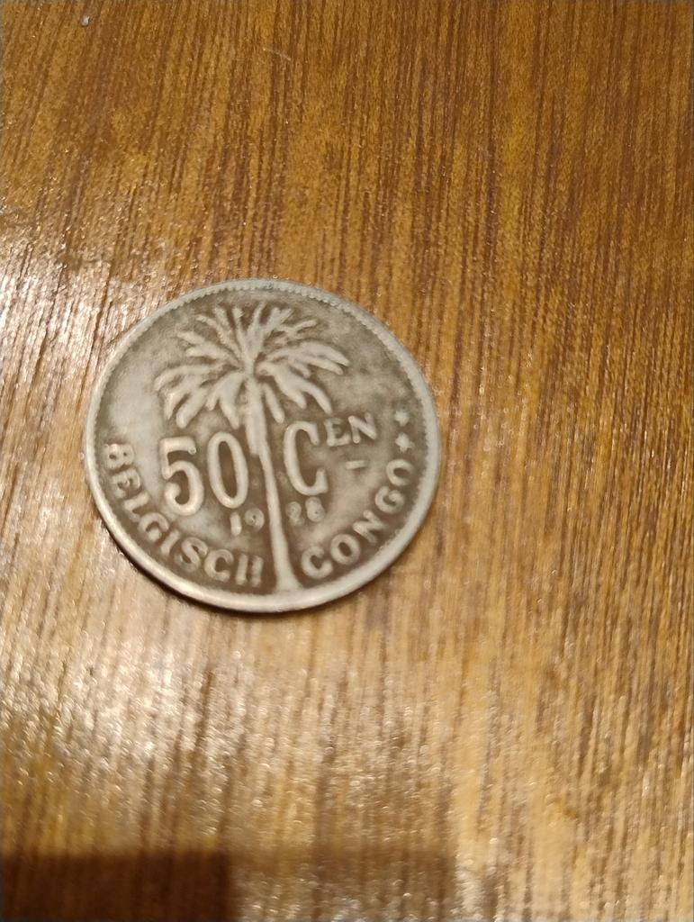 50 cent Belgisch Congo 1928, Ophalen of Verzenden, Overige landen, Losse munt