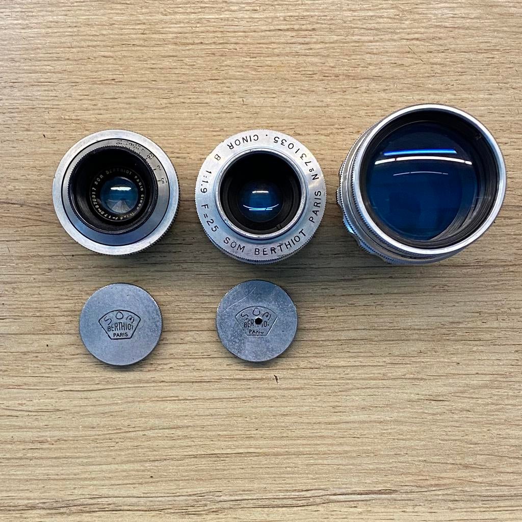 Som Berthiot Cinor, 17mm f1.5, 25mm f1.5, 75mm f2.5, C-mount, Audio, Tv en Foto, Fotografie | Professionele apparatuur, Ophalen of Verzenden