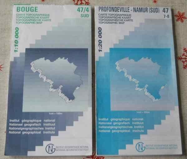 Cartes IGN Profondeville - Namur (sud) + IGN Bouge, Enlèvement, Utilisé, Benelux, Guide de balades à vélo ou à pied
