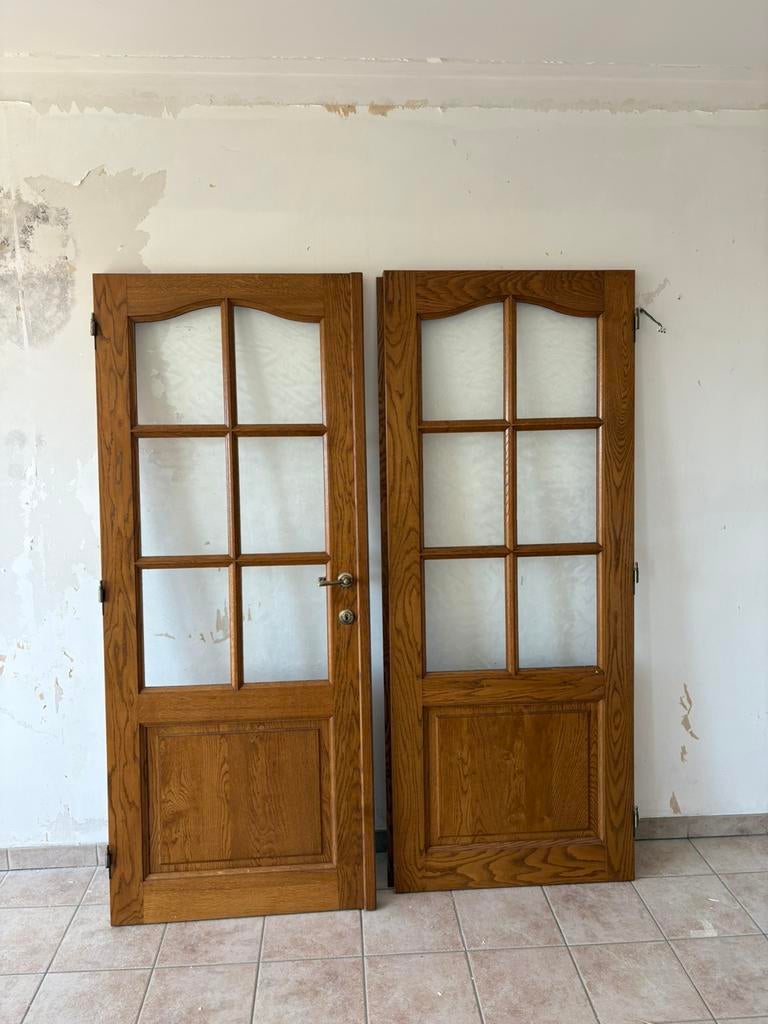 Dubbele eiken deur, Doe-het-zelf en Bouw, Ophalen, Gebruikt, 80 tot 100 cm, Binnendeur