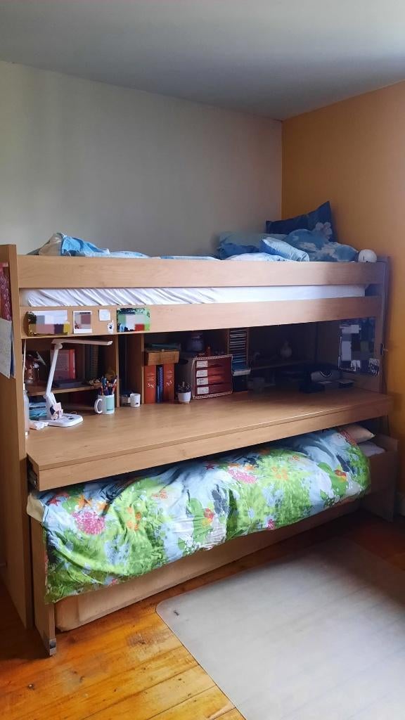 Lit mezzanine avec bureau gigogne et lit d'appoint, 90 cm, Une personne, Enlèvement, Utilisé