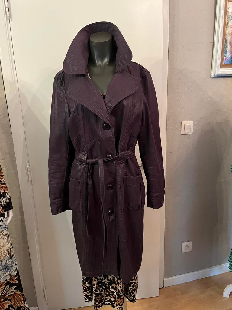 Paarse gevoerde trenchcoat van Melvin mooie staat, Ophalen of Verzenden, Maat 42/44 (L)