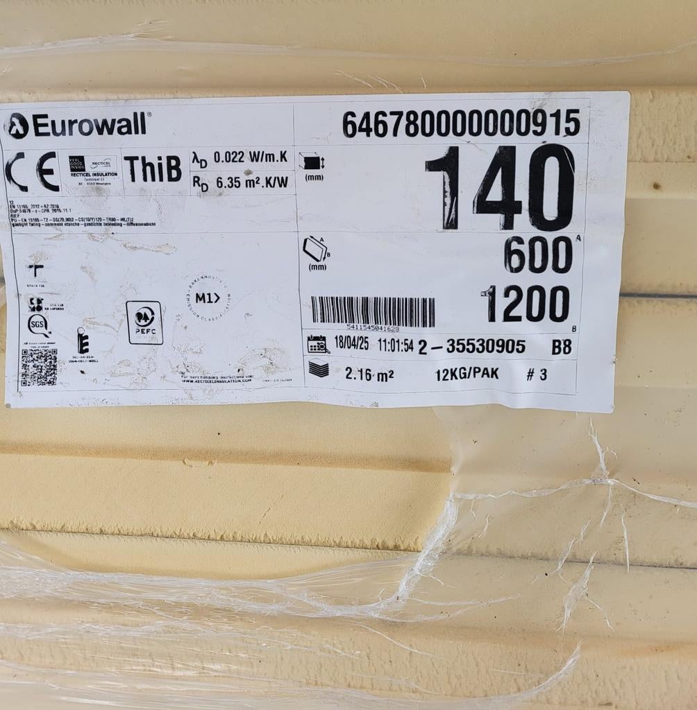 RECTICEL EUROWALL ISOLATIEPLATEN, 10 tot 15 m², 12 cm of meer, Nieuw, Ophalen