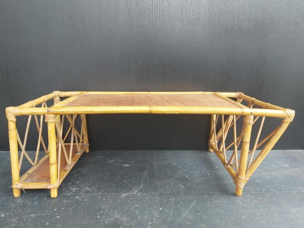 Mooie vintage rotan bijzettafel / bedtafel / coffeetable, Ophalen, Zo goed als nieuw, 75 cm of meer, Rechthoekig
