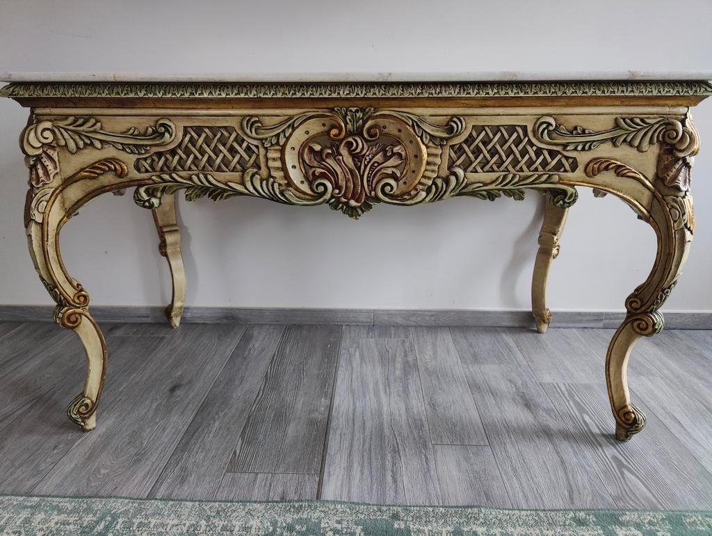 Prachtige antieke wandtafel / bijzettafel met marmeren blad, Huis en Inrichting, Ophalen