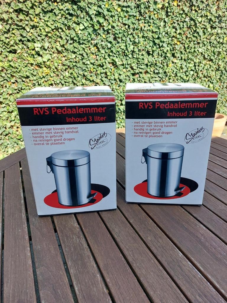 2 poubelles à pédale en acier inoxydable de 3 litres, Enlèvement, Synthétique