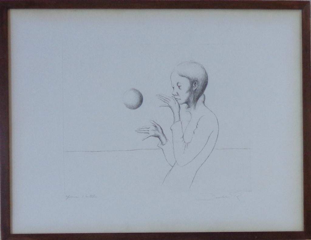 ROLAND DEVOLDER / ZWEVENDE BAL / ZW-W ETS / 53x69cm / KADER, Enlèvement ou Envoi