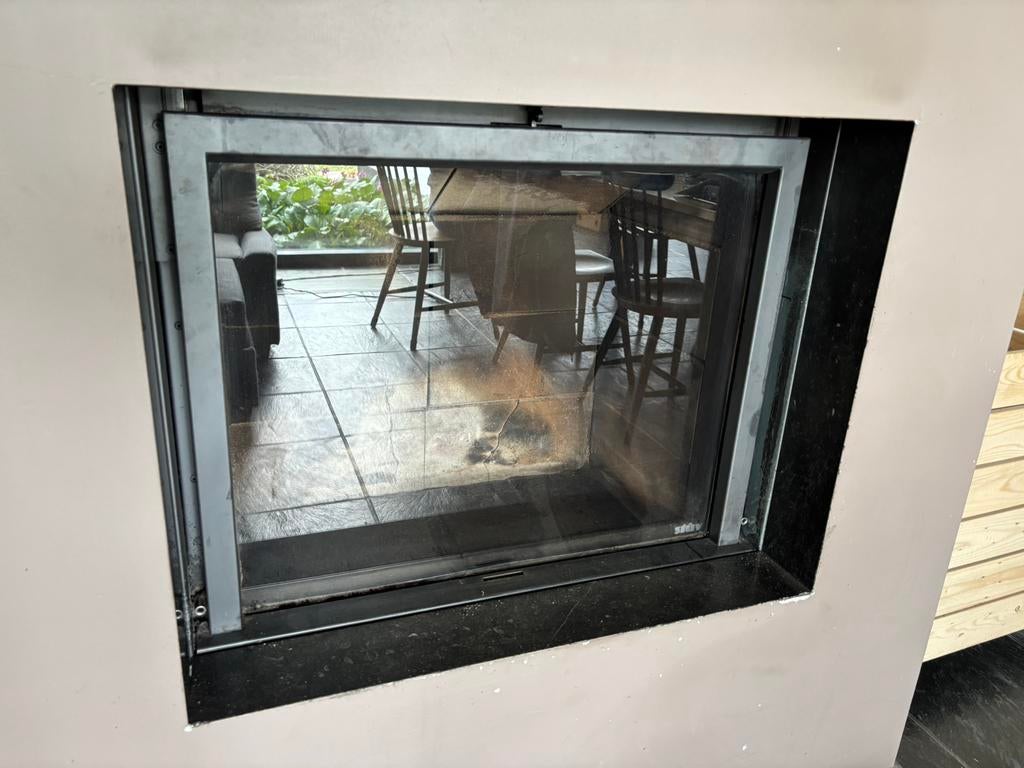 Stuv inbouw houtkachel schuifraam, Huis en Inrichting, Ophalen, Gebruikt, Houtkachel, Inbouw