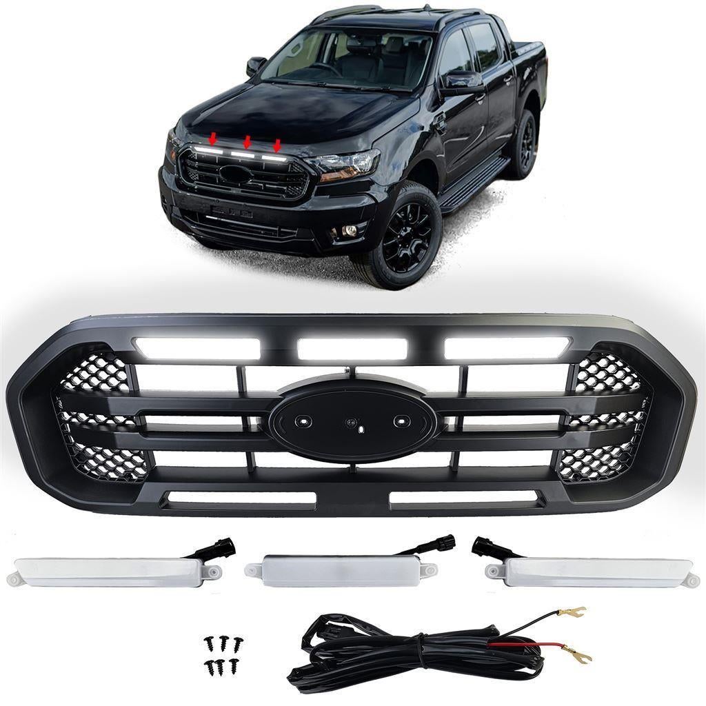 Zwarte Sport Grill Met Led Voor Ford Ranger T8 2.0 TDCi, Verzenden