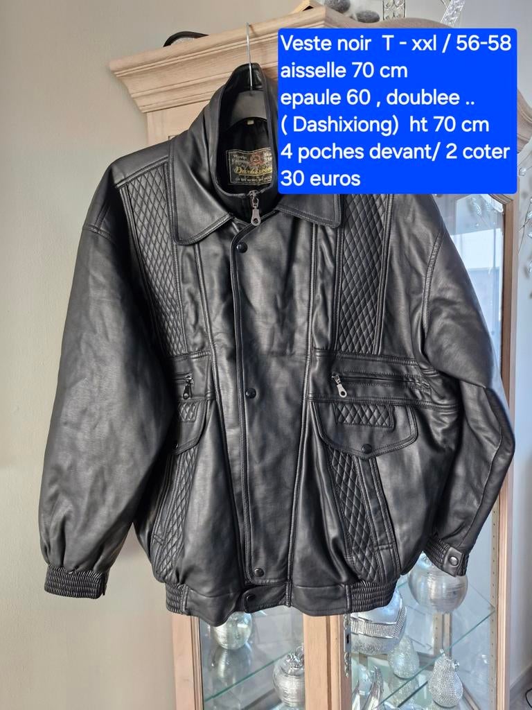 Veste noir homme en cuir Taille xxl/ 56-58, aisselle 70 cm, Enlèvement ou Envoi, Noir