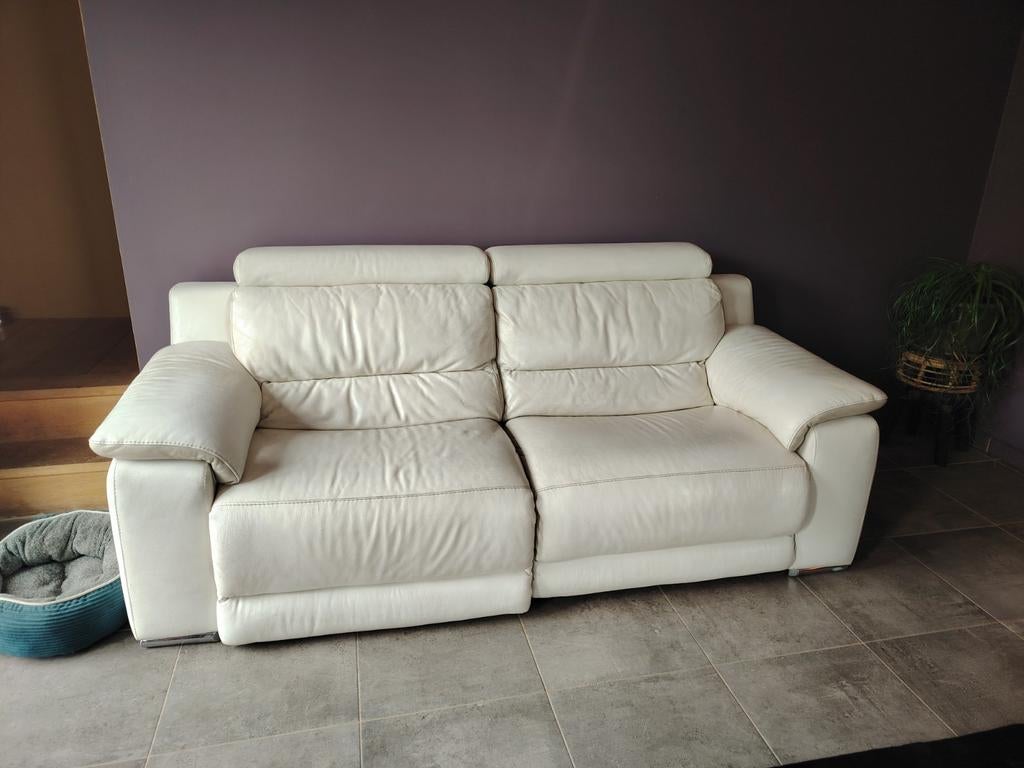 Canapé 3 places cuir pleine fleur relax electrique, Deux personnes, Cuir