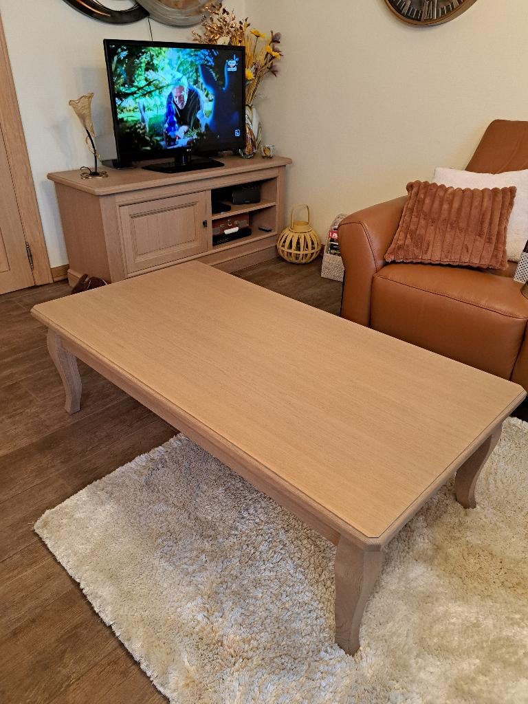 Salontafel massief lichte eik 1m35 op 70 met lade in, Huis en Inrichting, Tafels | Salontafels, Ophalen, 100 tot 150 cm, Eikenhout