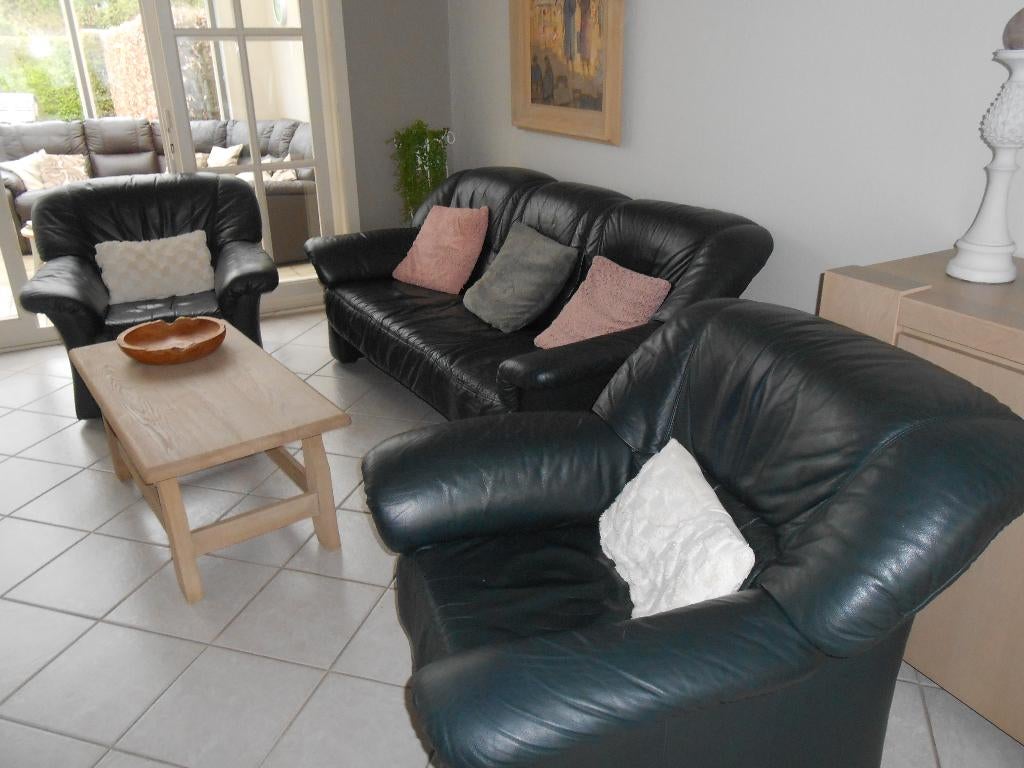 lederen salon, Huis en Inrichting, Ophalen, Gebruikt, Rechte bank, 200 tot 250 cm