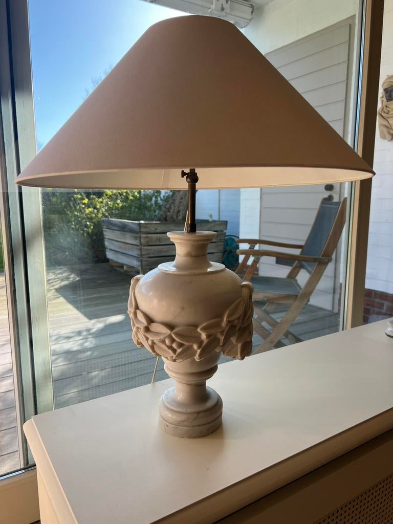 lampes anciennes en marbre et abat-jour en tissu 55cm, Maison & Meubles, Enlèvement, Comme neuf, Autres matériaux, Moins de 50 cm