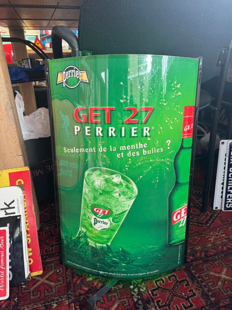 Ancienne boîte à lumière publicitaire Perrier, Collections, Marques & Objets publicitaires, Enlèvement ou Envoi, Utilisé, Panneau publicitaire