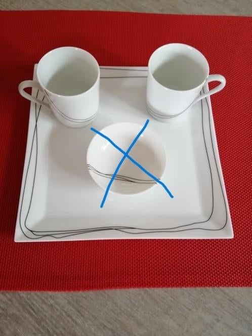 2 tasses en porcelaine + plat, Collections, Enlèvement ou Envoi, Comme neuf, Porcelaine, Tasse et/ou soucoupe