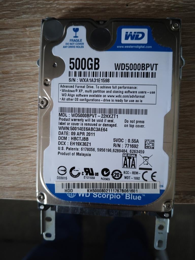 HDD 500gb, Computers en Software, Harde schijven, Ophalen of Verzenden, Zo goed als nieuw, HDD