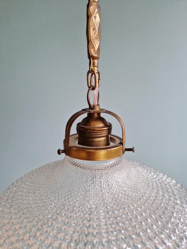 Suspension Art Déco en verre transparent festonné,1920-30, Antiquités & Art, Enlèvement ou Envoi