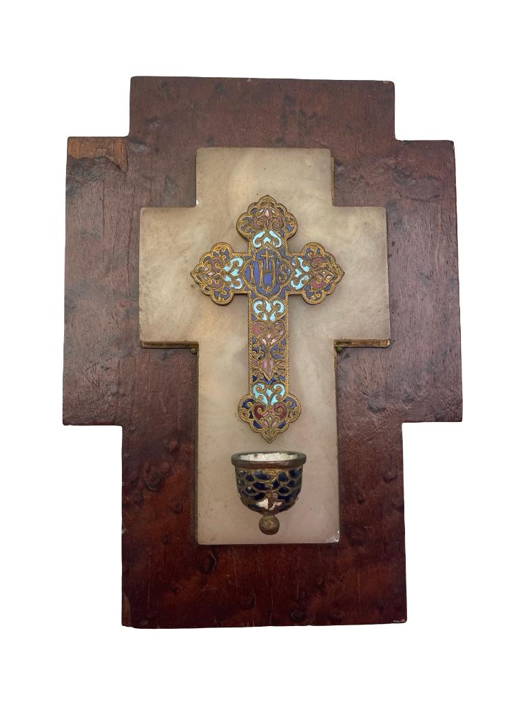 Bénitier en marbre et bois croix émaillée XIXᵉ siècle, Antiquités & Art, Antiquités | Objets religieux, Enlèvement ou Envoi