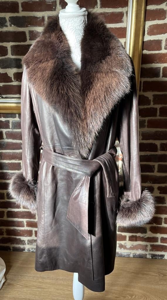 Magnifique trench cuir et renard marron L/XL, Oakwood, Enlèvement ou Envoi, Comme neuf, Autres couleurs