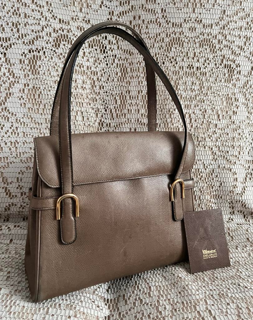 DELVAUX kaki leren tas zeldzaam model, Ophalen of Verzenden, Zo goed als nieuw