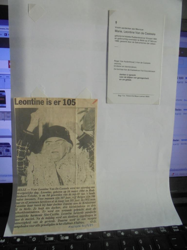 dp 105-jarige - Marie, Leontine Van de Casteele, Ophalen of Verzenden, Bidprentje