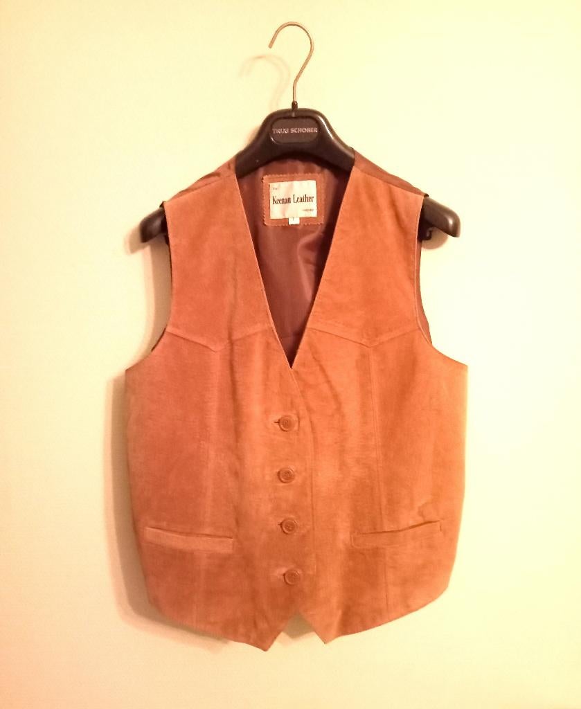 Vintage  Daim - Leder Gilet  Keenan Leather Compagny  (1975), Enlèvement ou Envoi, Comme neuf, Taille 48/50 (M), Brun