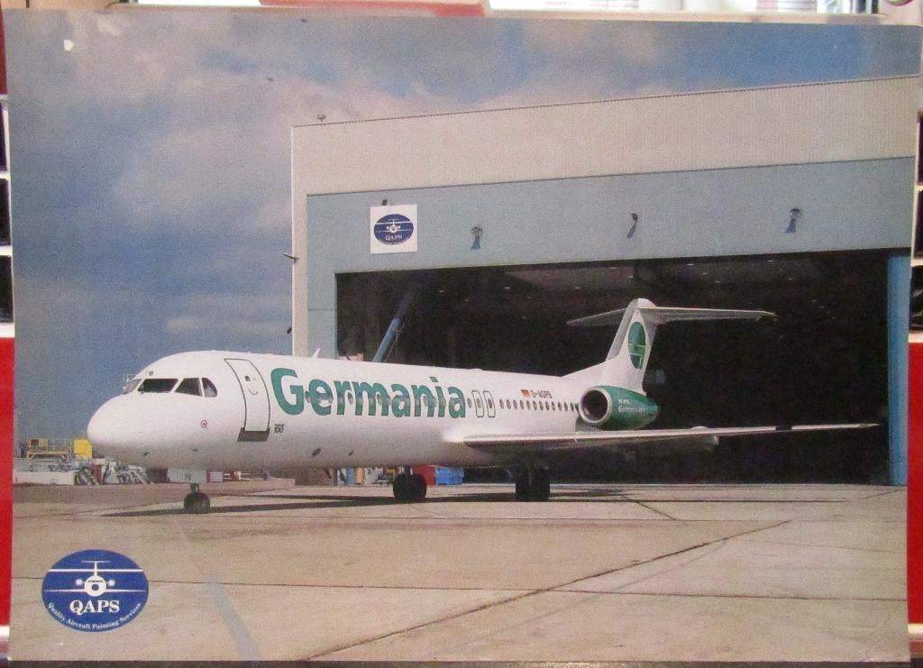 Qaps Fokker 100, Germania promo sheet, Verzamelen, Ophalen, Zo goed als nieuw, Kaart, Foto of Prent