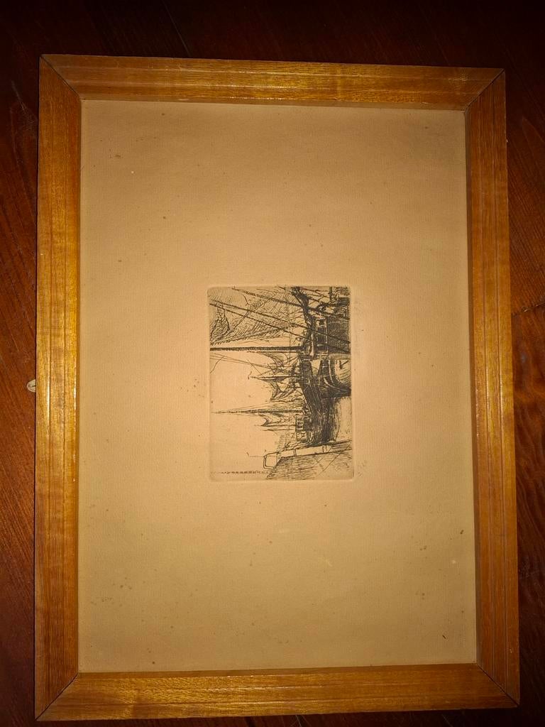 Ets borret vissersboten, Antiek en Kunst, Kunst | Etsen en Gravures, Ophalen of Verzenden