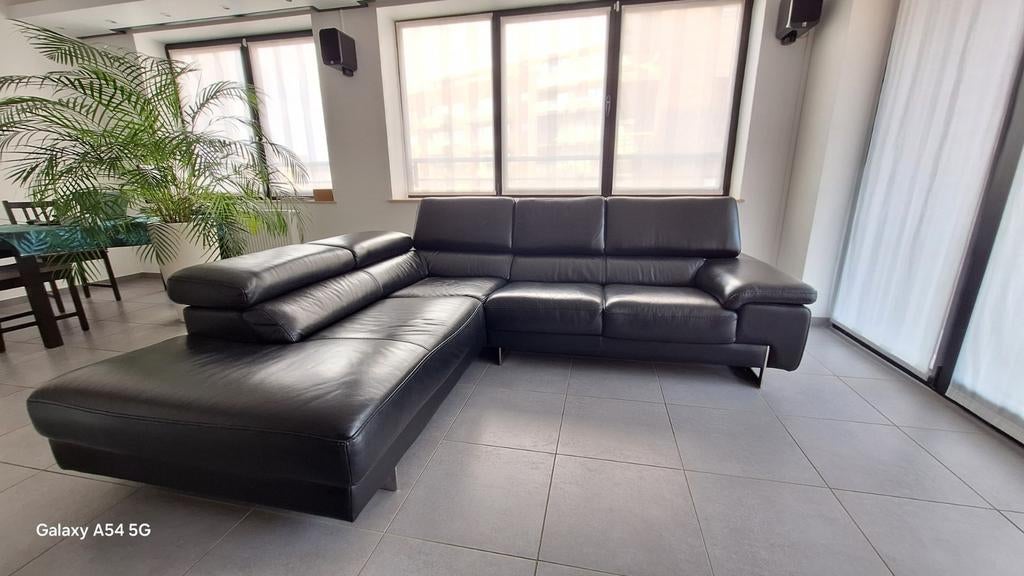 Canapé cuir noir château d'ax, Ophalen, Zo goed als nieuw, Leer