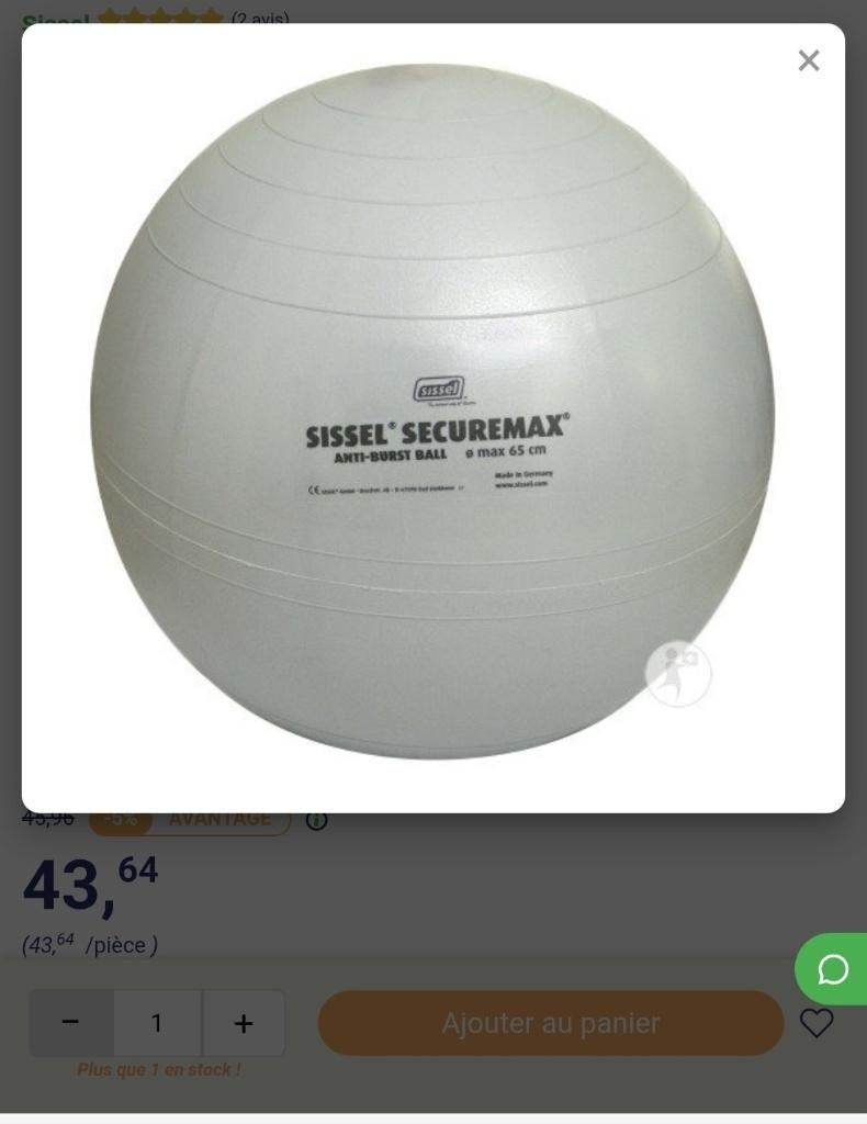 Ballon gymnastique 75cm, Sport en Fitness, Turnen, Ophalen, Zo goed als nieuw, Materiaal