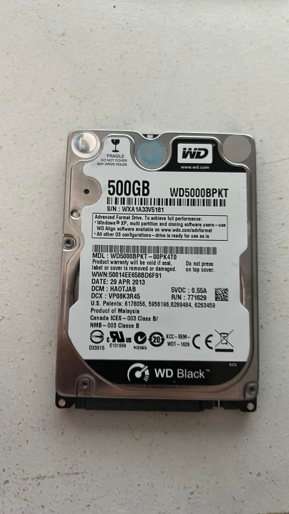 500GB HDD, Computers en Software, Harde schijven, Ophalen, Zo goed als nieuw, 500GB, HDD