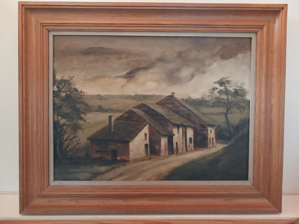 Schilderij „Huisje op het platteland” - Serrin 1965, Ophalen, Gebruikt, 50 tot 75 cm, 50 tot 75 cm