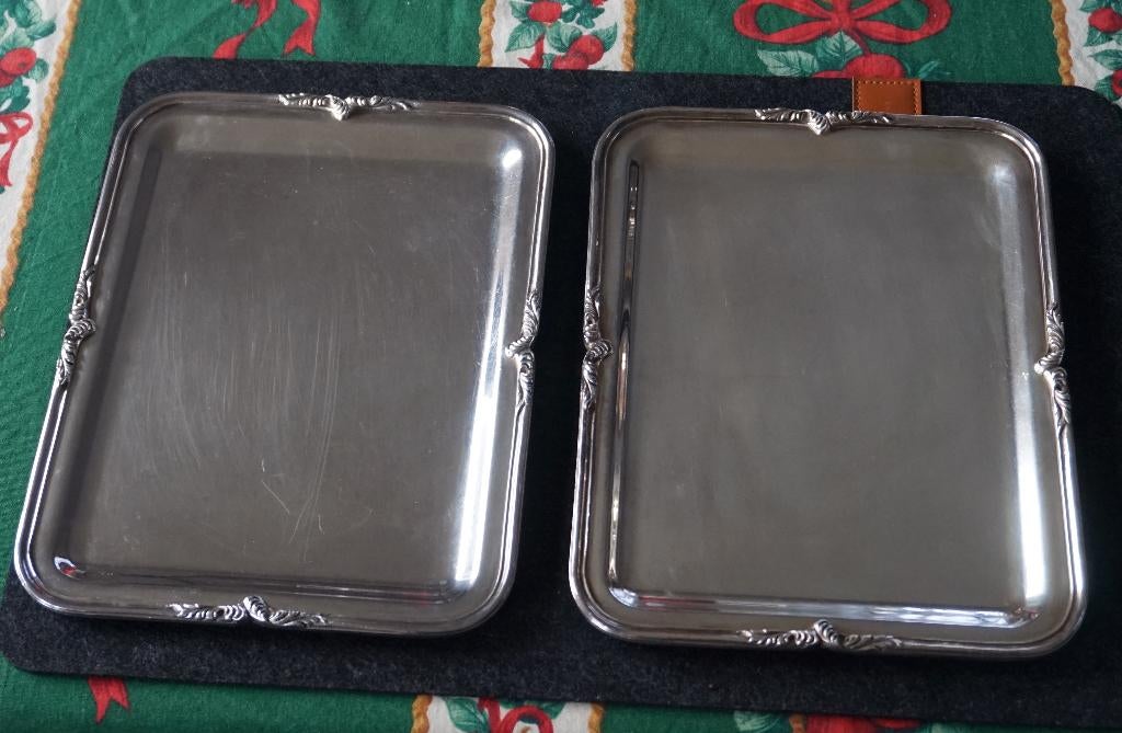 Paire de Plateaux Bruno Wiskemann en Argent Plaqué, Antiquités & Art, Enlèvement ou Envoi, Argent