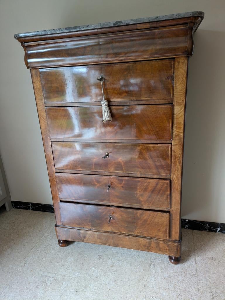 Biedermeier kast,  eiken kast met notenhout, 6 laden, Antiek en Kunst, Ophalen